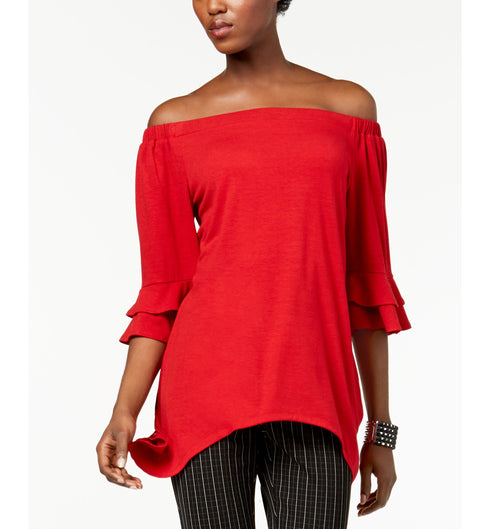 NY Collection Off The Shoulder Hankderchief Hem Top